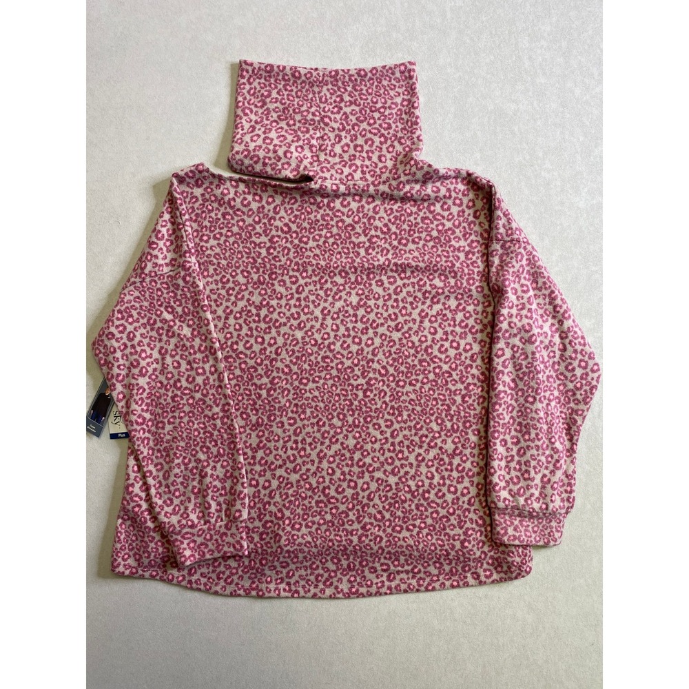 Terra & Sky Pink Leopard Print Open Shoulder Turtleneck Top 0X NEW - Picture 11 of 12
